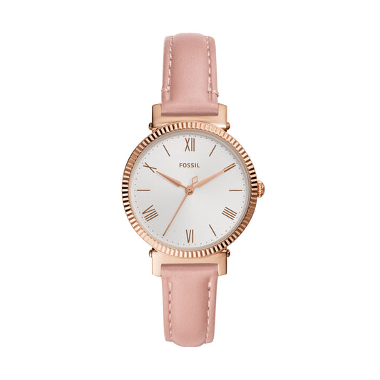 Fossil Analog Women's Watch Gold Plated Leather Strap