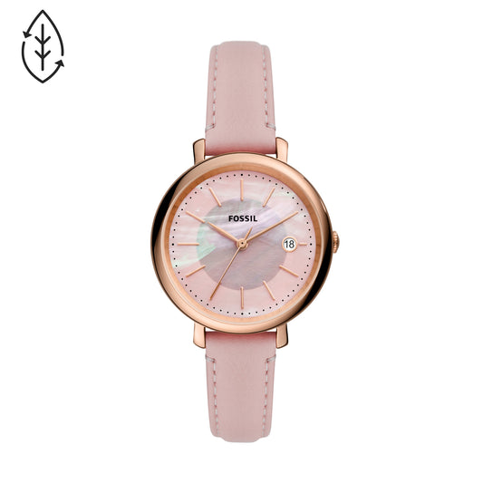 Fossil Mother of Pearl Analog Women's Watch Gold Plated Leather Strap