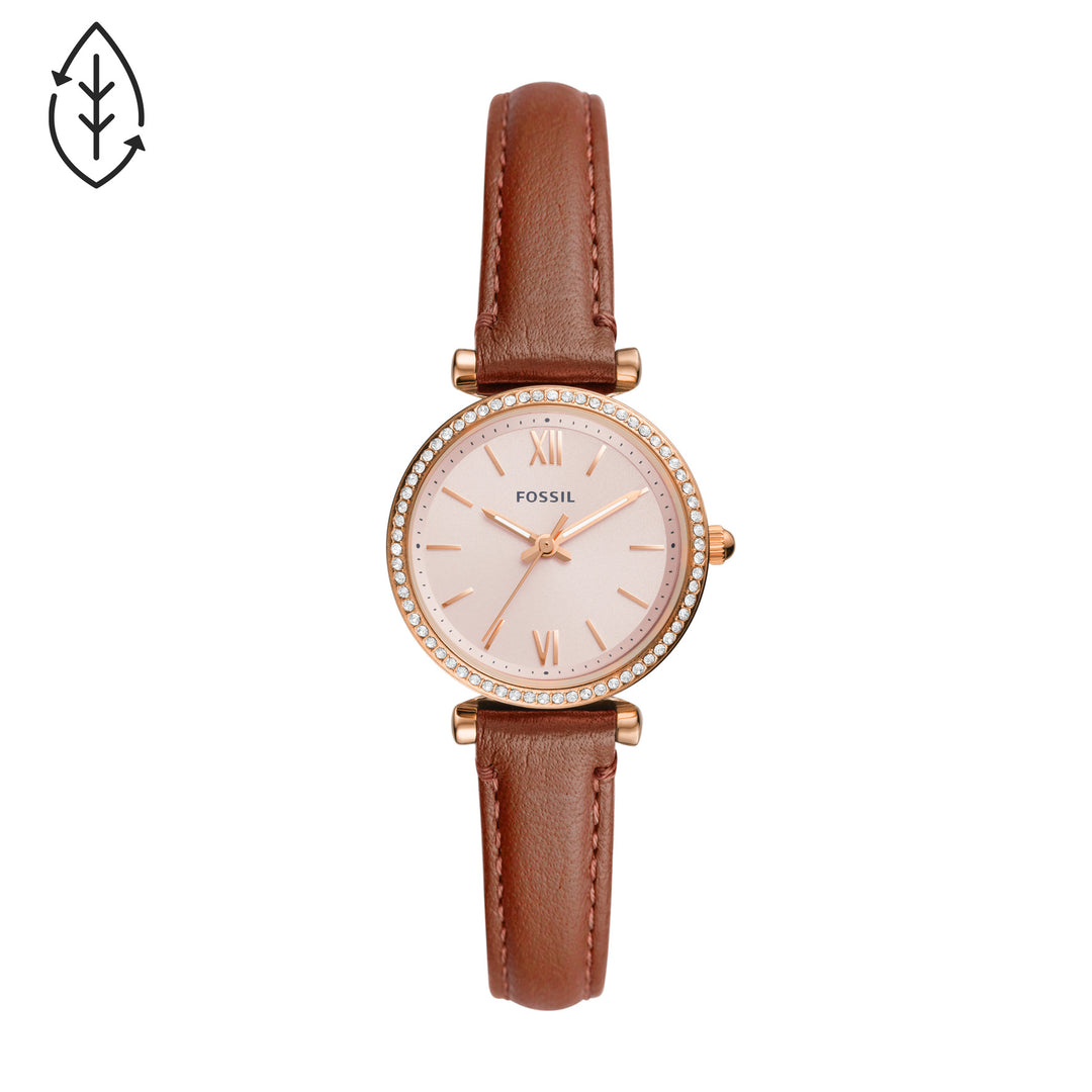 Fossil Analog Women's Watch Gold Plated Leather Strap - ES5112