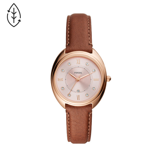 Fossil Analog Women's Watch Gold Plated Leather Strap
