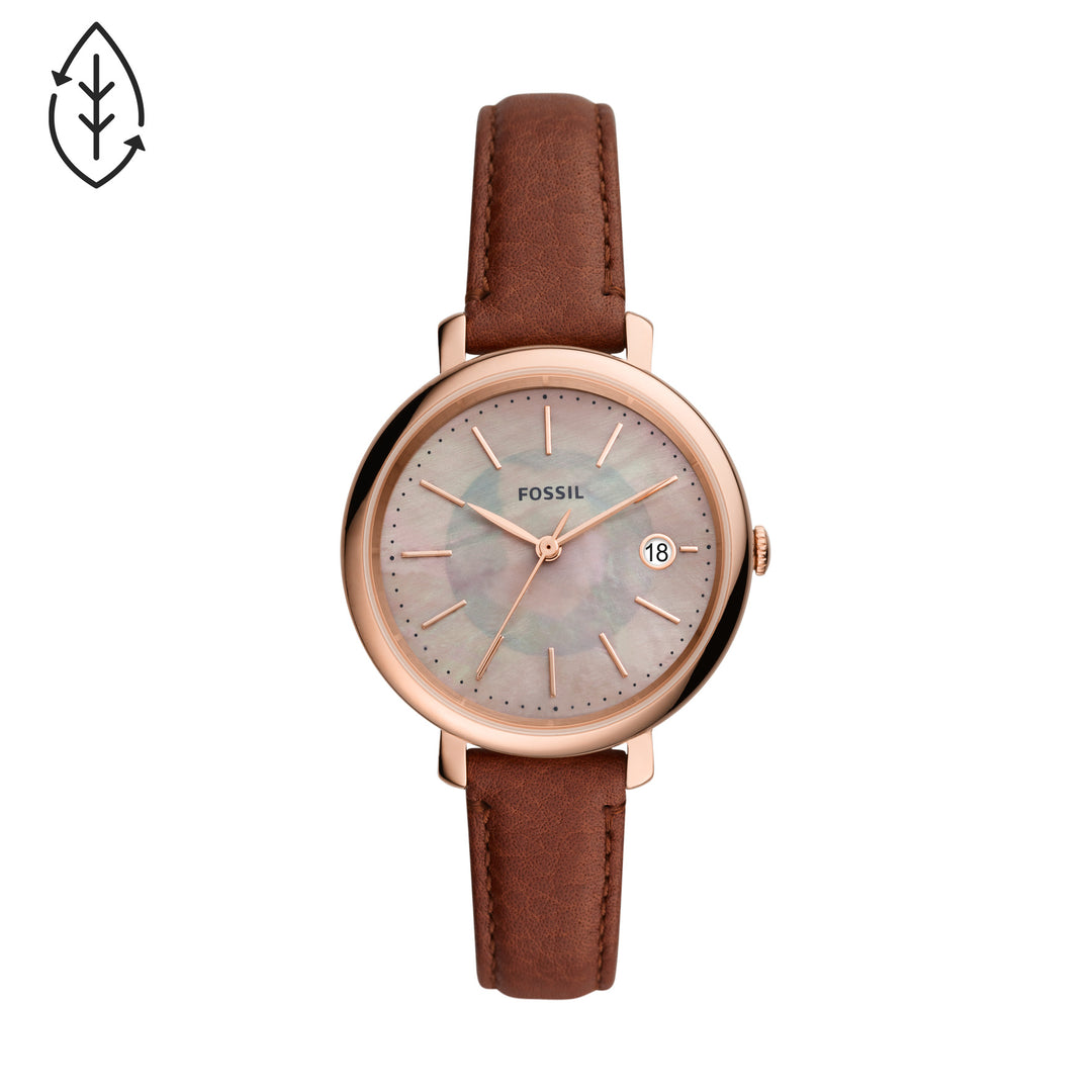 Fossil Analog Women's Watch Gold Plated Leather Strap - ES5121