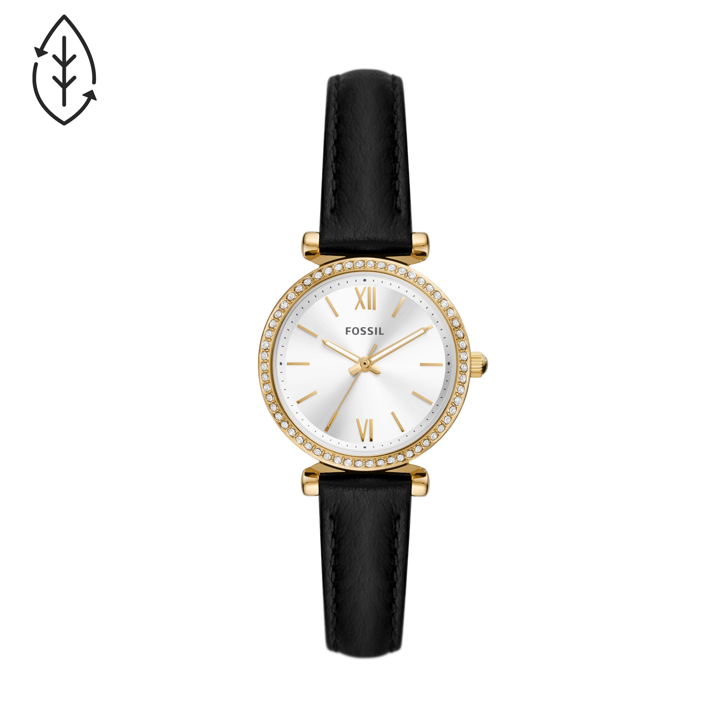 Fossil Analog Women s Watch Gold Plated Leather Strap ES5127