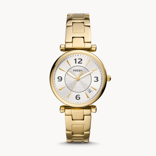 Fossil Carlie Three-Hand Date Gold-Tone Stainless Steel Women's Watch