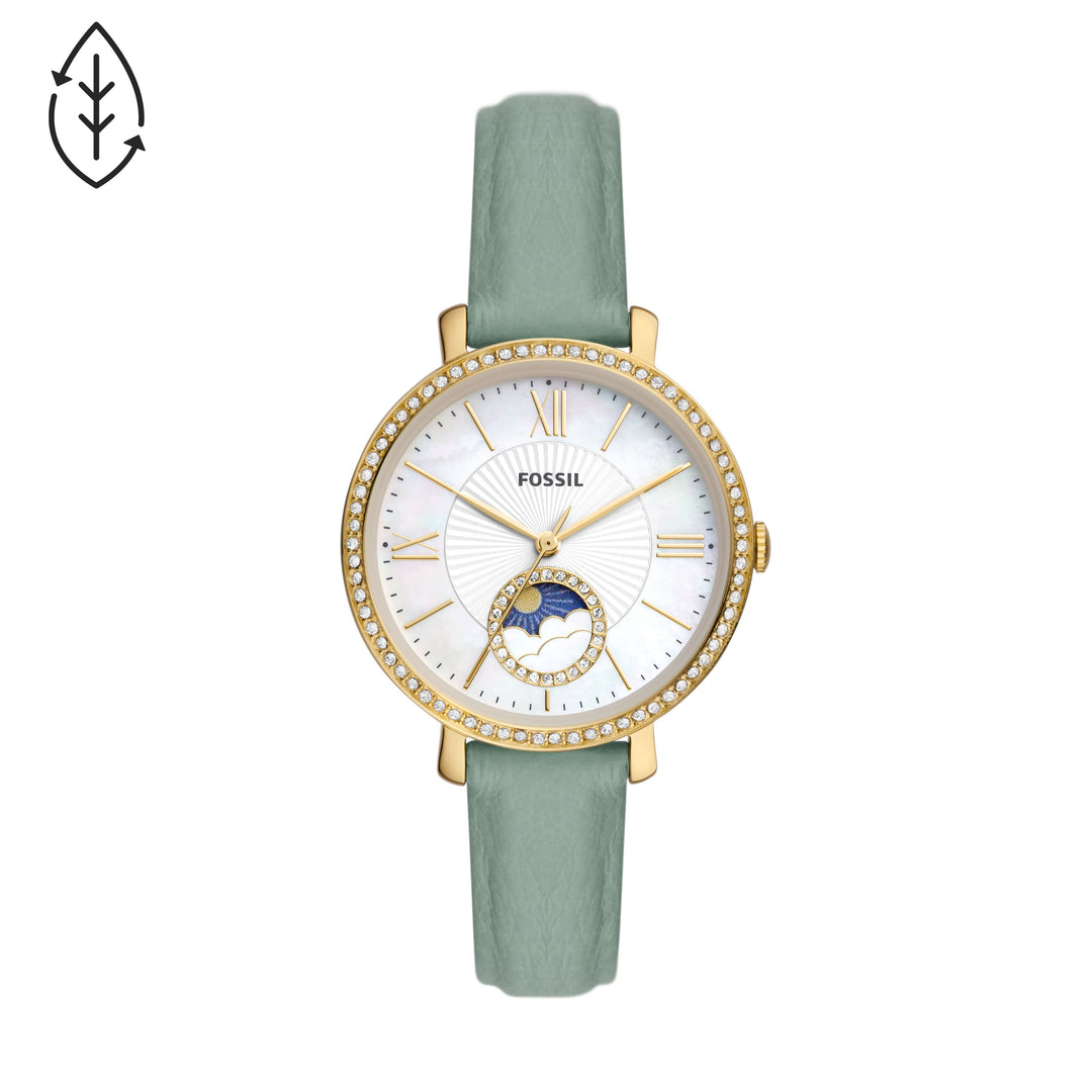 Fossil Jacqueline Sun Moon Multifunction Green Eco Leather Women's Watch - ES5168