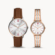 Fossil His And Hers Three-Hand Brown Leather And Two-Tone Stainless Steel Women's Watch Set