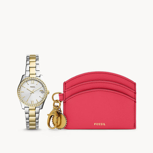 Fossil Scarlette Mini Three-Hand Two-Tone Stainless Steel Women's Watch And Wallet Box Set