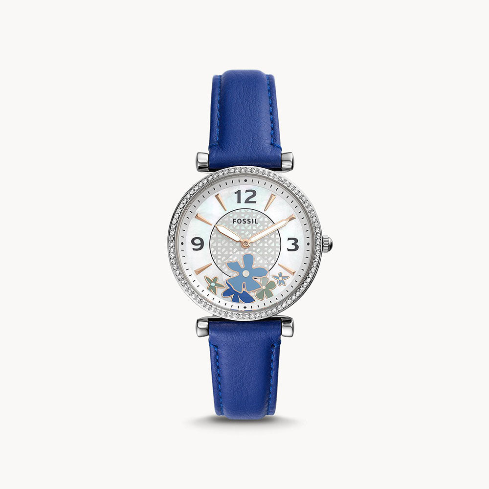 Fossil Carlie Two-Hand Blue Eco Leather Women's Watch - ES5188