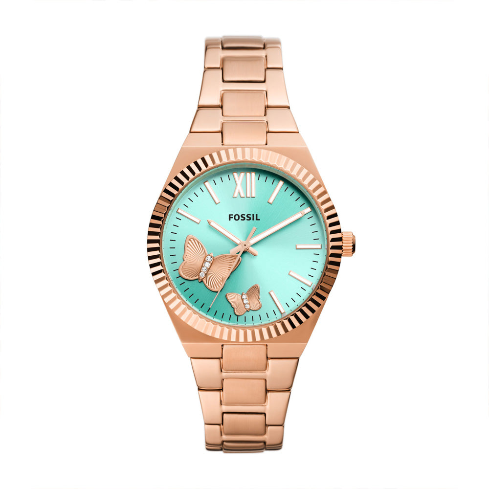 Fossil Scarlette Women's Three-Hand Rose Gold-Tone Stainless Steel Watch - ES5277