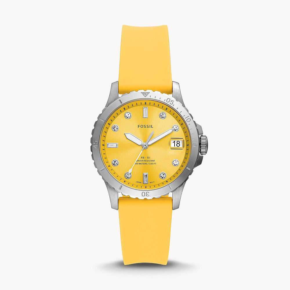 Fossil Three-Hand Date Yellow Silicone Women's Watch - ES5289