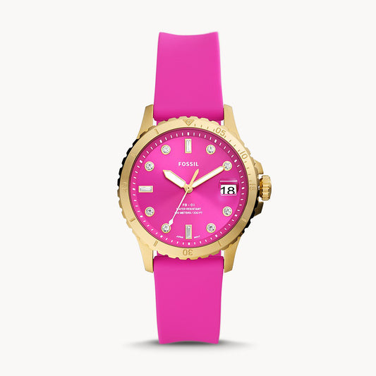 Fossil Three-Hand Date Pink Silicone Women's Watch