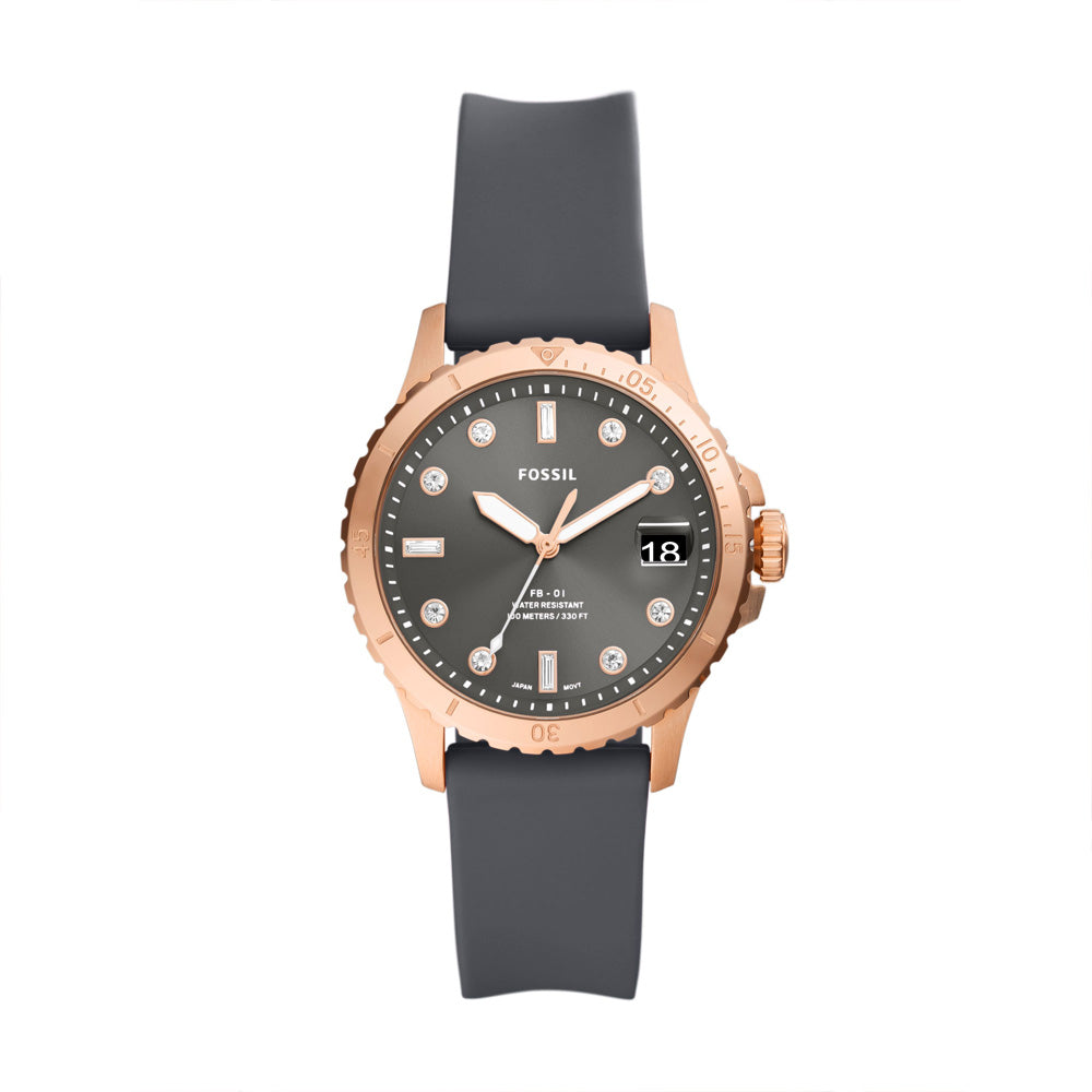 Fossil Fb-01 Women's Three-Hand Date Gray Silicone Watch - ES5293