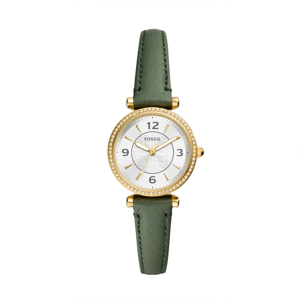 Fossil Carlie Women's Three-Hand Green Leather Watch - ES5298