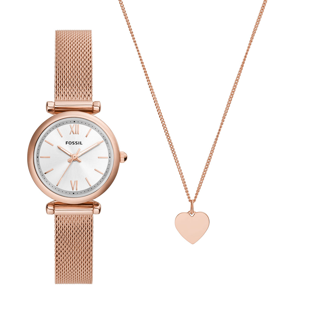 Fossil Carlie Three-Hand Rose Gold-Tone Stainless Steel Mesh Watch
