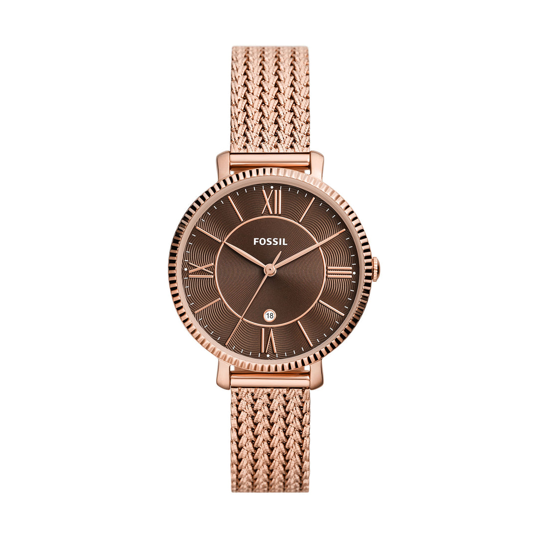 Fossil Jacqueline Three-Hand Date Rose Gold-Tone Stainless Steel Mesh Watch