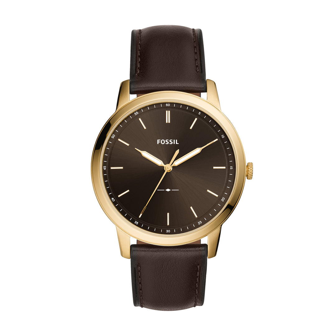Fossil Analog Men's Watch Gold Plated Leather Strap - FS5756