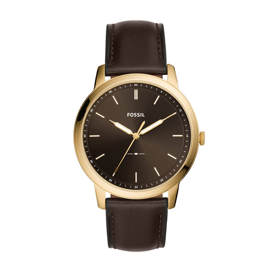 Fossil Analog Men's Watch Gold Plated Leather Strap
