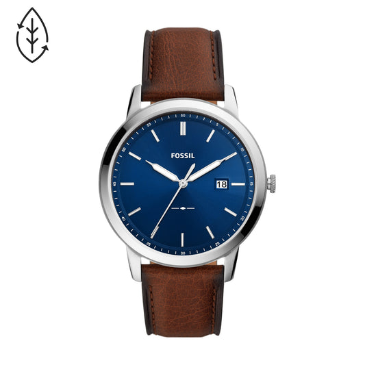 Fossil Analog Men's Watch Stainless Steel Leather Strap