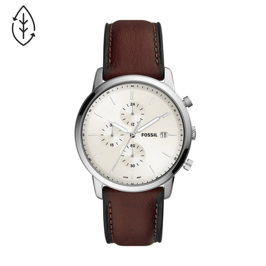 Fossil Analog Men's Watch Stainless Steel Leather Strap