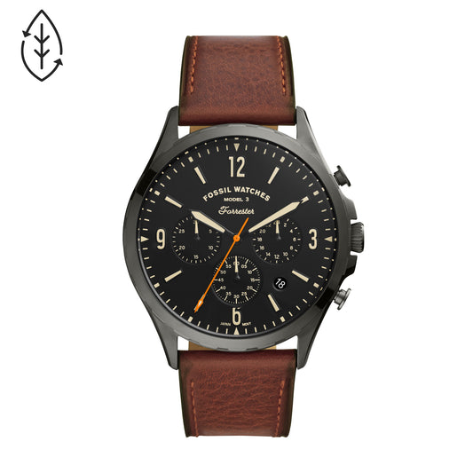 Fossil Analog Men's Watch Stainless Steel Leather Strap