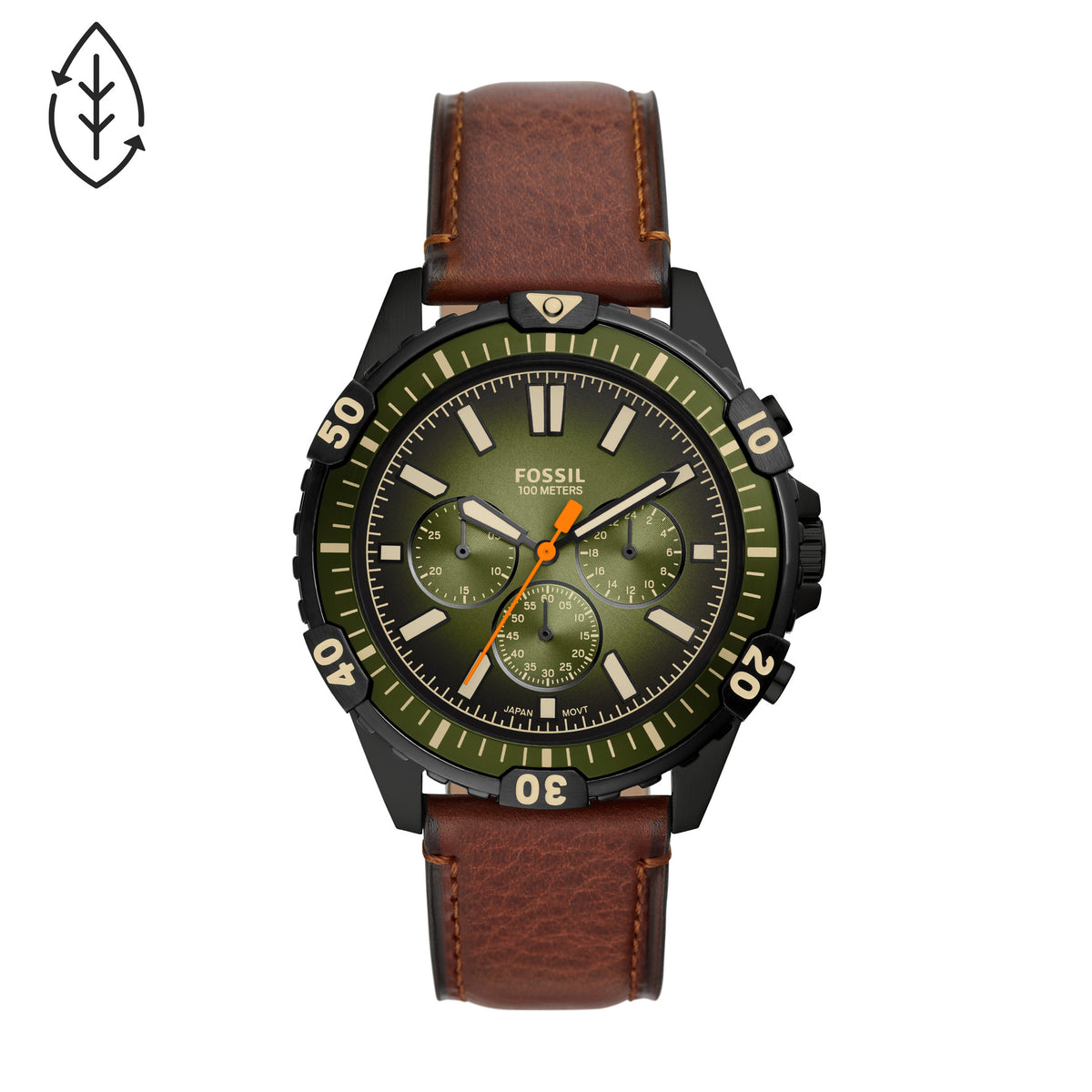 Fossil Analog Men's Watch Stainless Steel Leather Strap