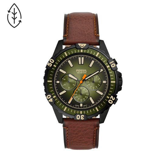 Fossil Analog Men's Watch Stainless Steel Leather Strap