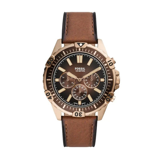 Fossil Analog Men's Watch Stainless Steel Leather Strap
