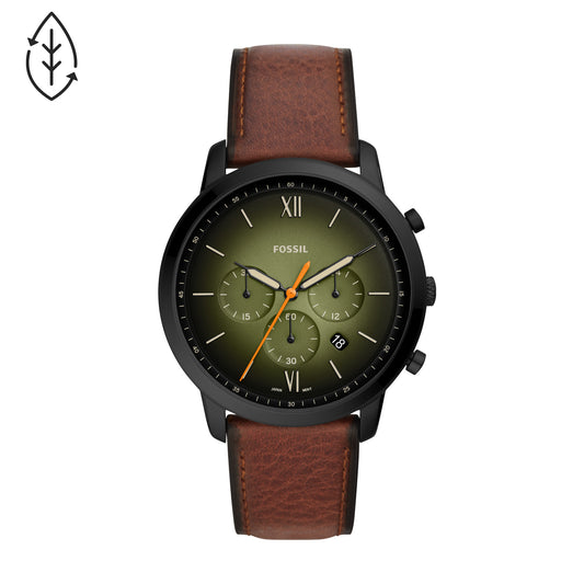 Fossil Analog Men's Watch Stainless Steel Leather Strap