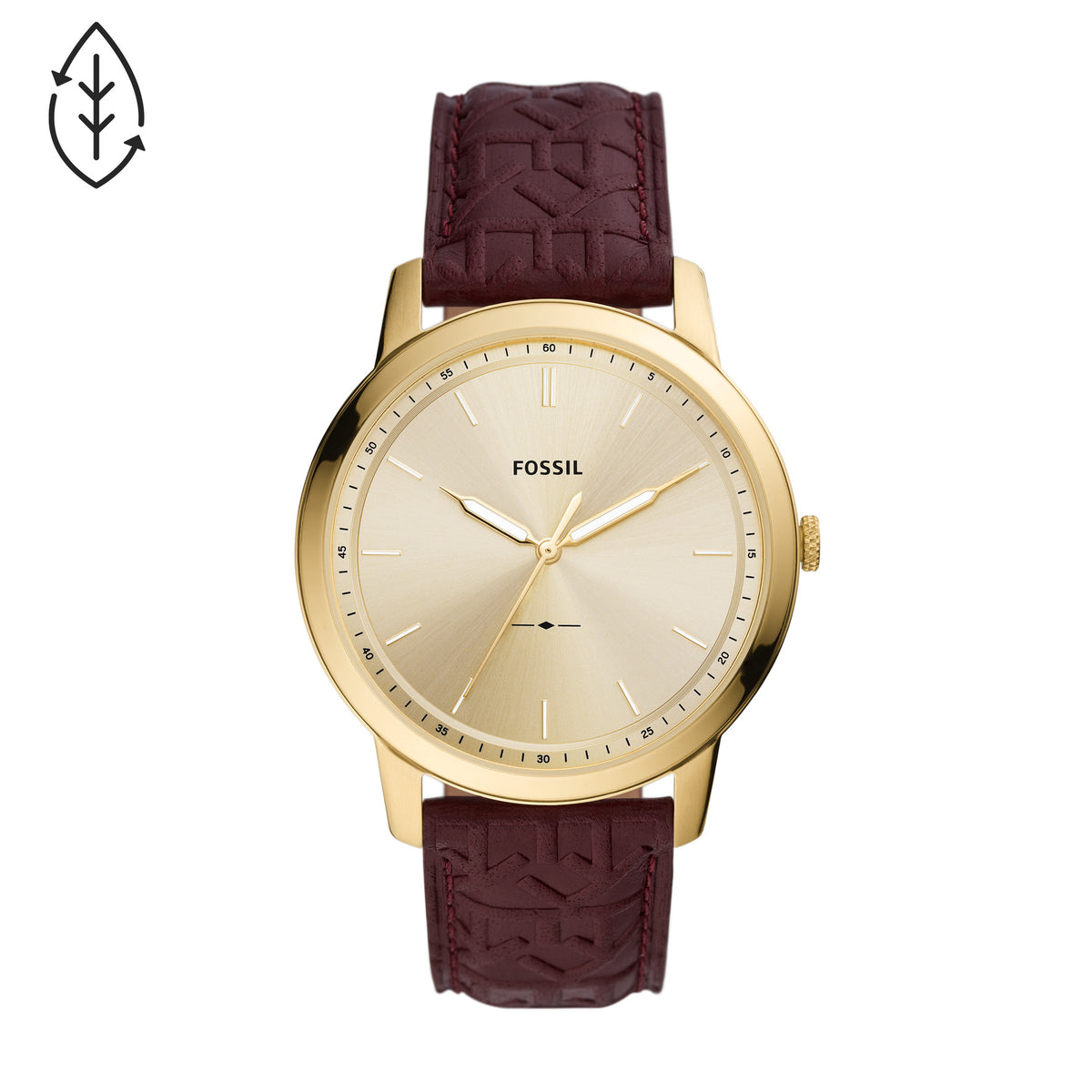 Fossil Analog Men's Watch Gold Plated Leather Strap