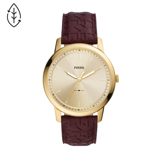 Fossil Analog Men's Watch Gold Plated Leather Strap