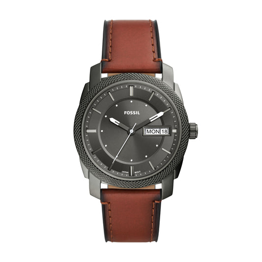 Fossil Machine Three-Hand Date Brown Leather Men's Watch