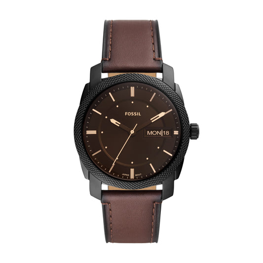 Fossil Machine Three-Hand Date Brown Leather Men's Watch