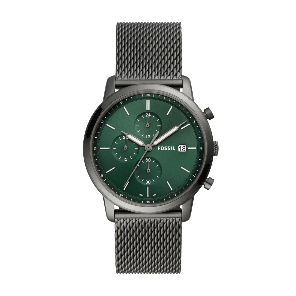 Fossil Minimalist Chronograph Smoke Stainless Steel Mesh Men's Watch