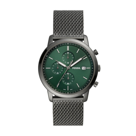 Fossil Minimalist Chronograph Smoke Stainless Steel Mesh Men's Watch