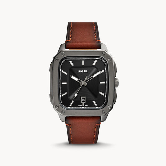 Fossil Inscription Three Hand Date Amber Eco Leather Men's Watch