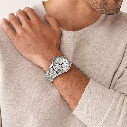 Fossil Blue Dive Three-Hand Date Men's Stainless Steel Mesh Watch