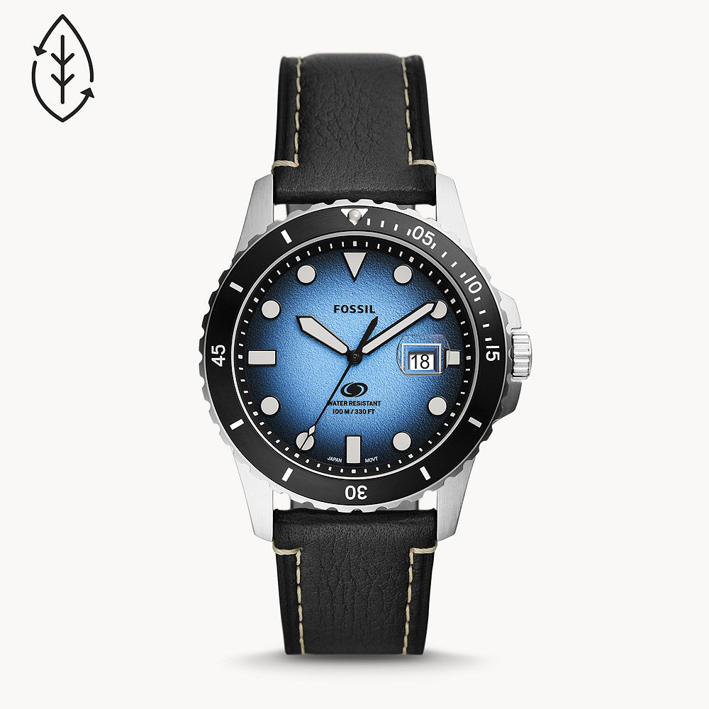Fossil Blue Three-Hand Date Black Eco Leather Men's Watch - FS5960