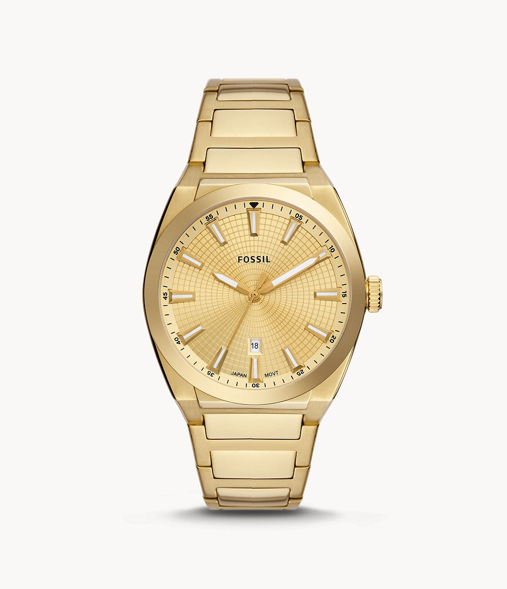 Fossil Everett Three-Hand Date Gold-Tone Stainless Steel Men's Watch ...