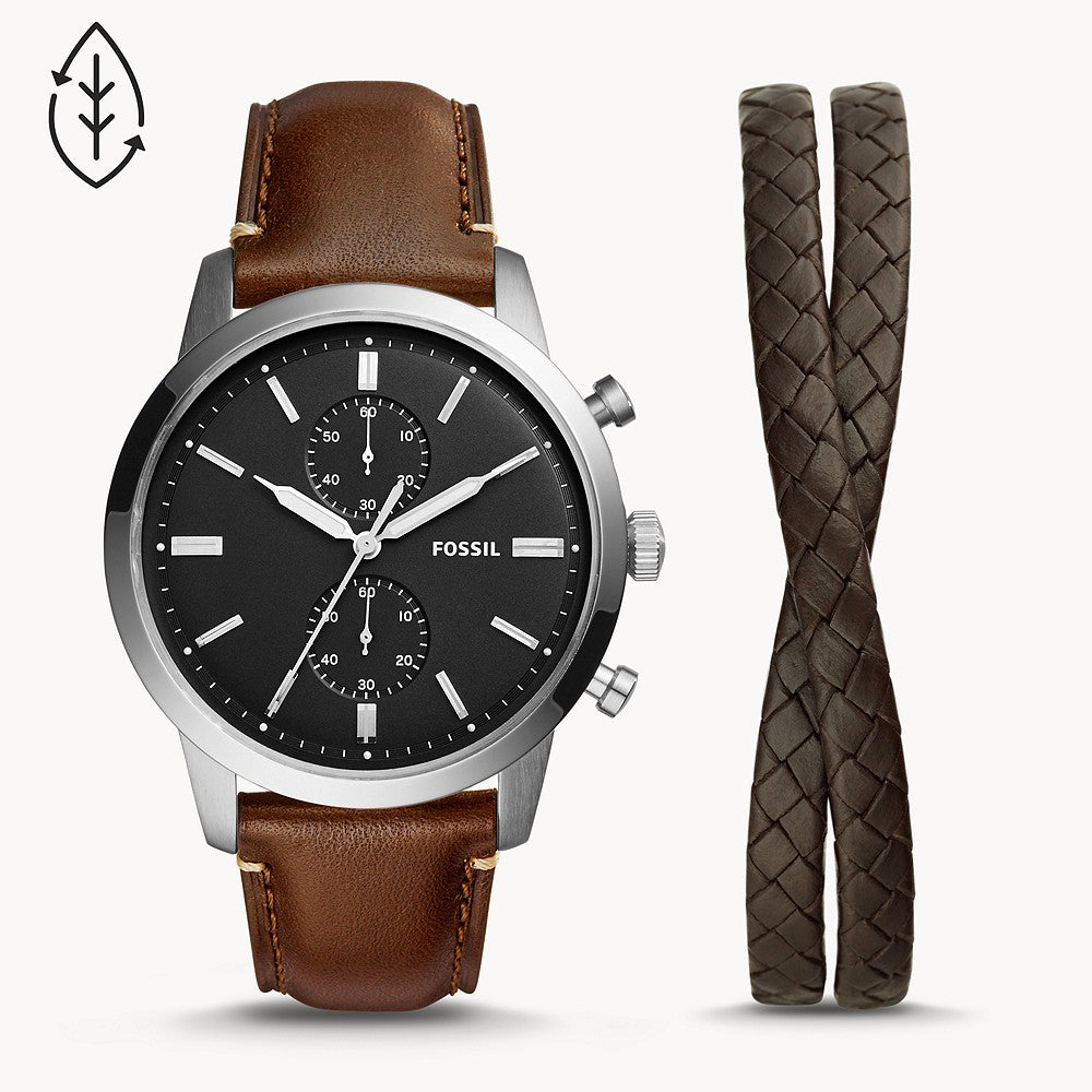 Fossil Townsman Chronograph Brown Eco Leather Men's Watch And Bracelet Set - FS5967SET