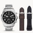 Fossil Bronson Chronograph Silver Stainless Steel Men's Watch and Interchangeable Strap Set