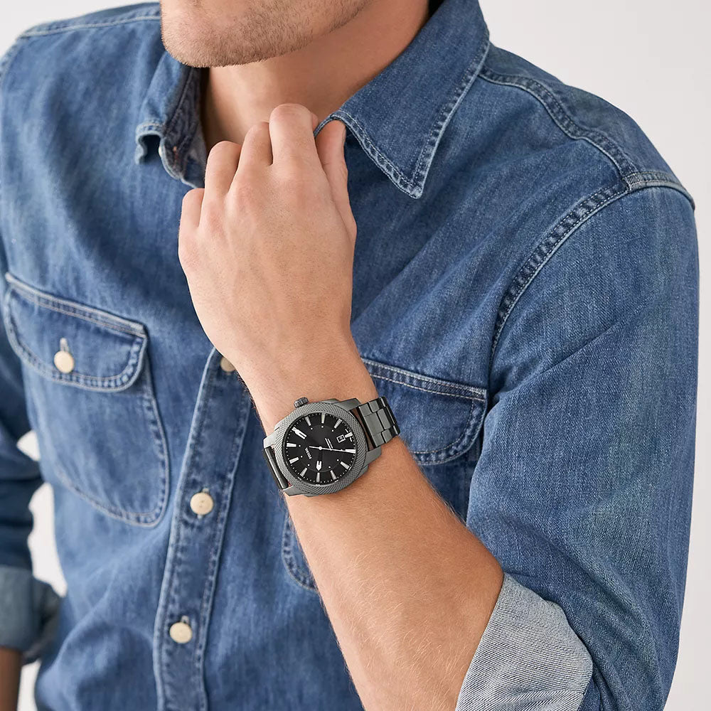 Fossil Machine Men's Three-Hand Date Stainless Steel Watch