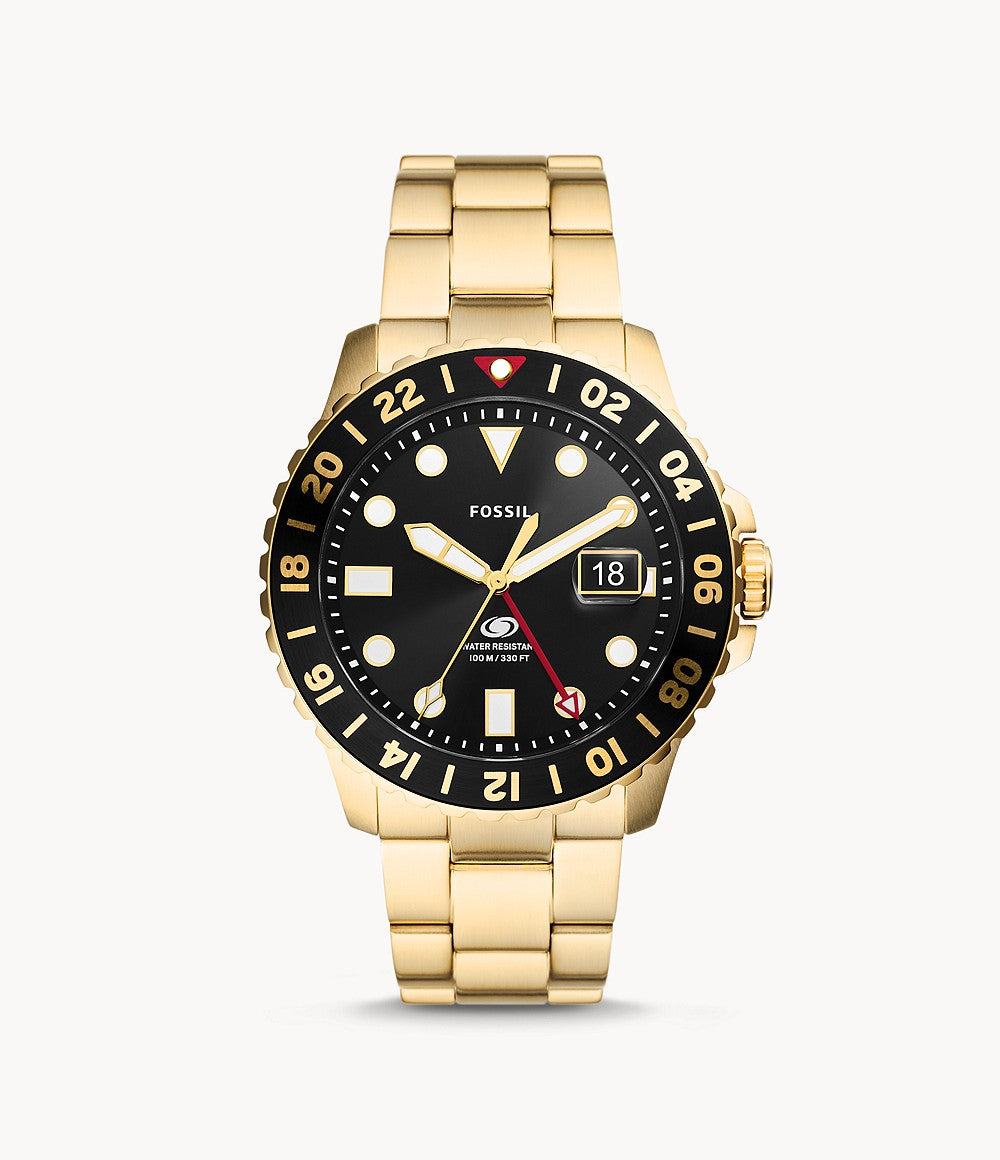 Fossil Blue Gmt Gold-Tone Stainless Steel Men's Watch