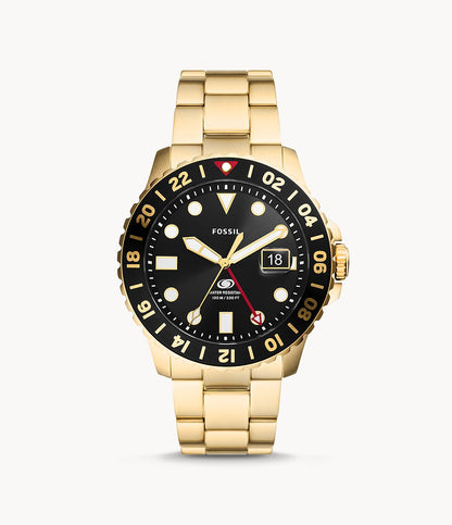 Fossil Blue Gmt Gold-Tone Stainless Steel Men's Watch