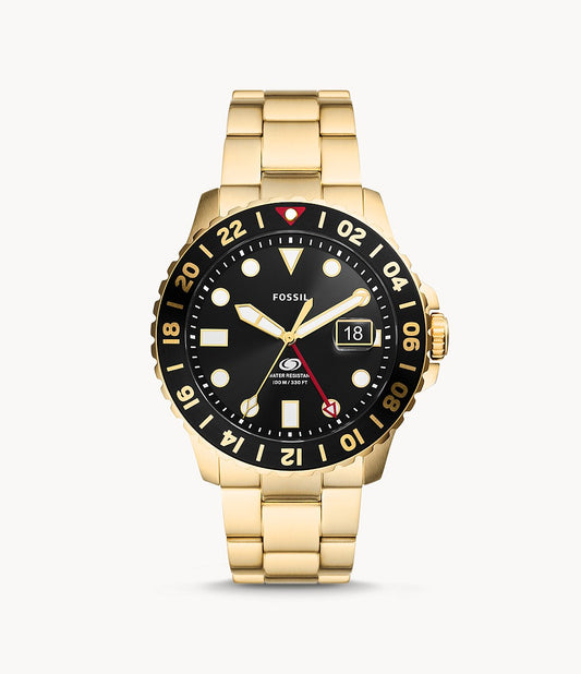 Fossil Blue Gmt Gold-Tone Stainless Steel Men's Watch