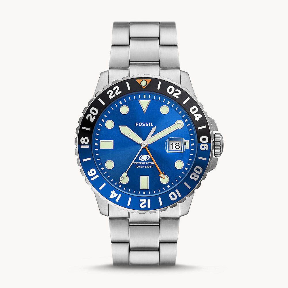 Fossil Blue Gmt Stainless Steel Men's Watch - FS5991