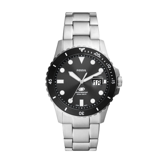 ساعة Fossil Blue للغوص بثلاثة عقارب وتاريخ من الفولاذ المقاوم للصدأ
