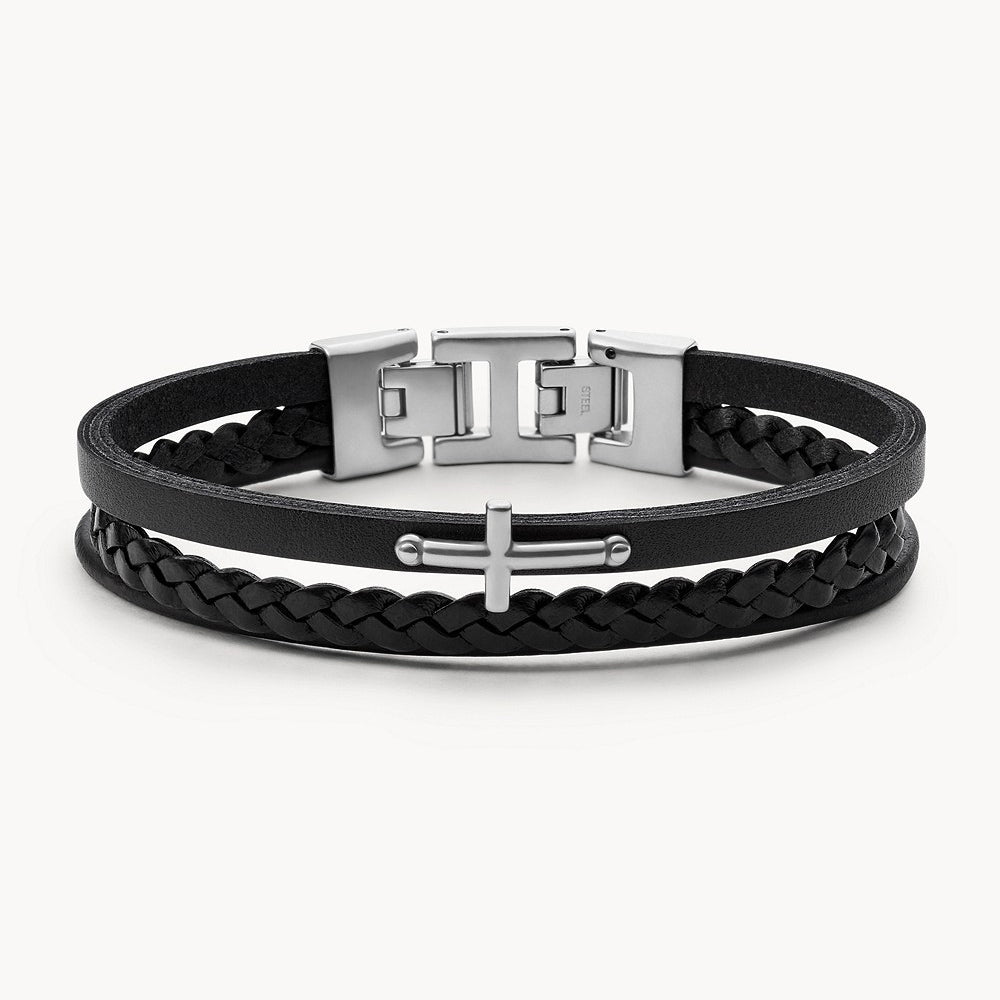 Fossil Crosses Silver-Tone Stainless Steel Multi Strand Bracelet