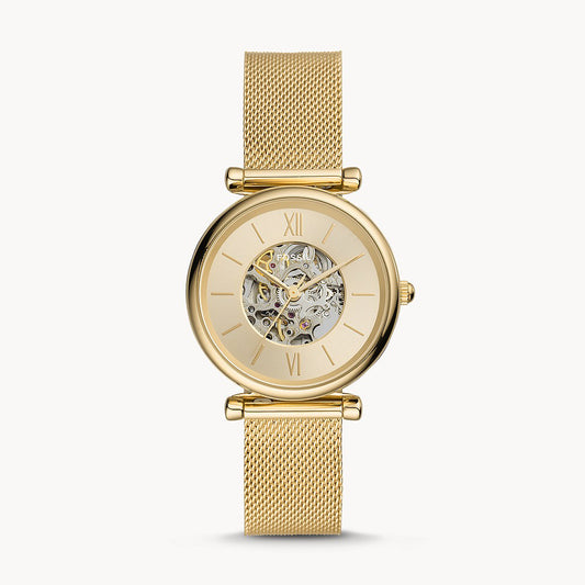 Fossil Carlie Automatic Gold-Tone Stainless Steel Mesh Women's Watch