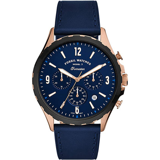 Fossil Analog Men's Watch Gold Plated Leather Strap