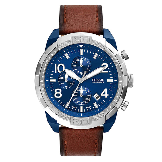 Fossil Analog Men's Watch Stainless Steel Leather Strap