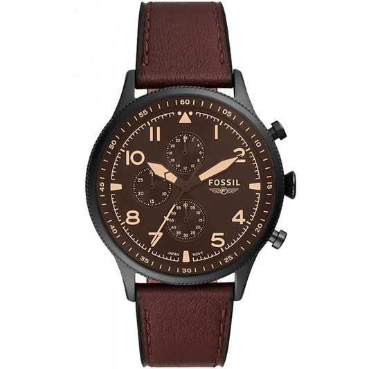 Fossil Analog Men's Watch Stainless Steel Leather Strap